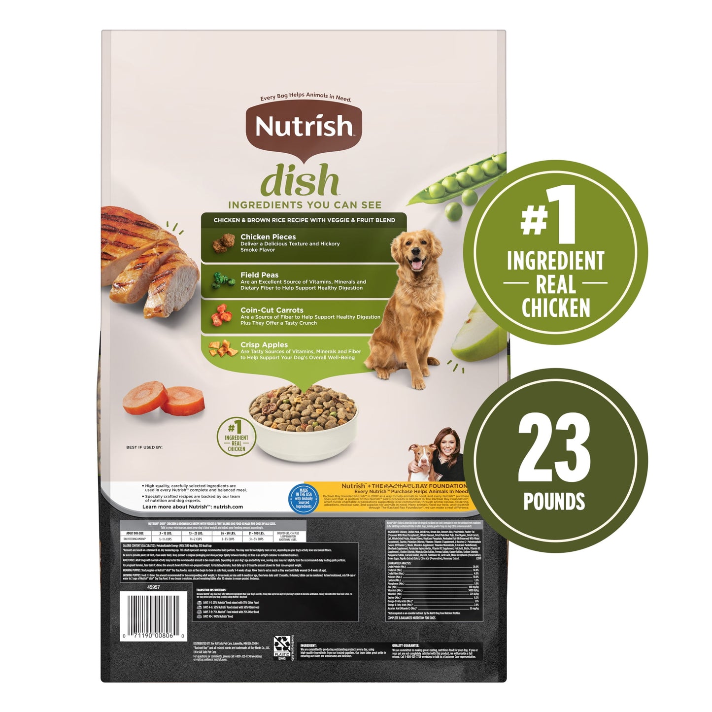 Nutrish Dish Chicken & Brown Rice Recipe with Veggie & Fruit Blend Dry Dog Food, 23 lb. Bag (Rachael Ray)