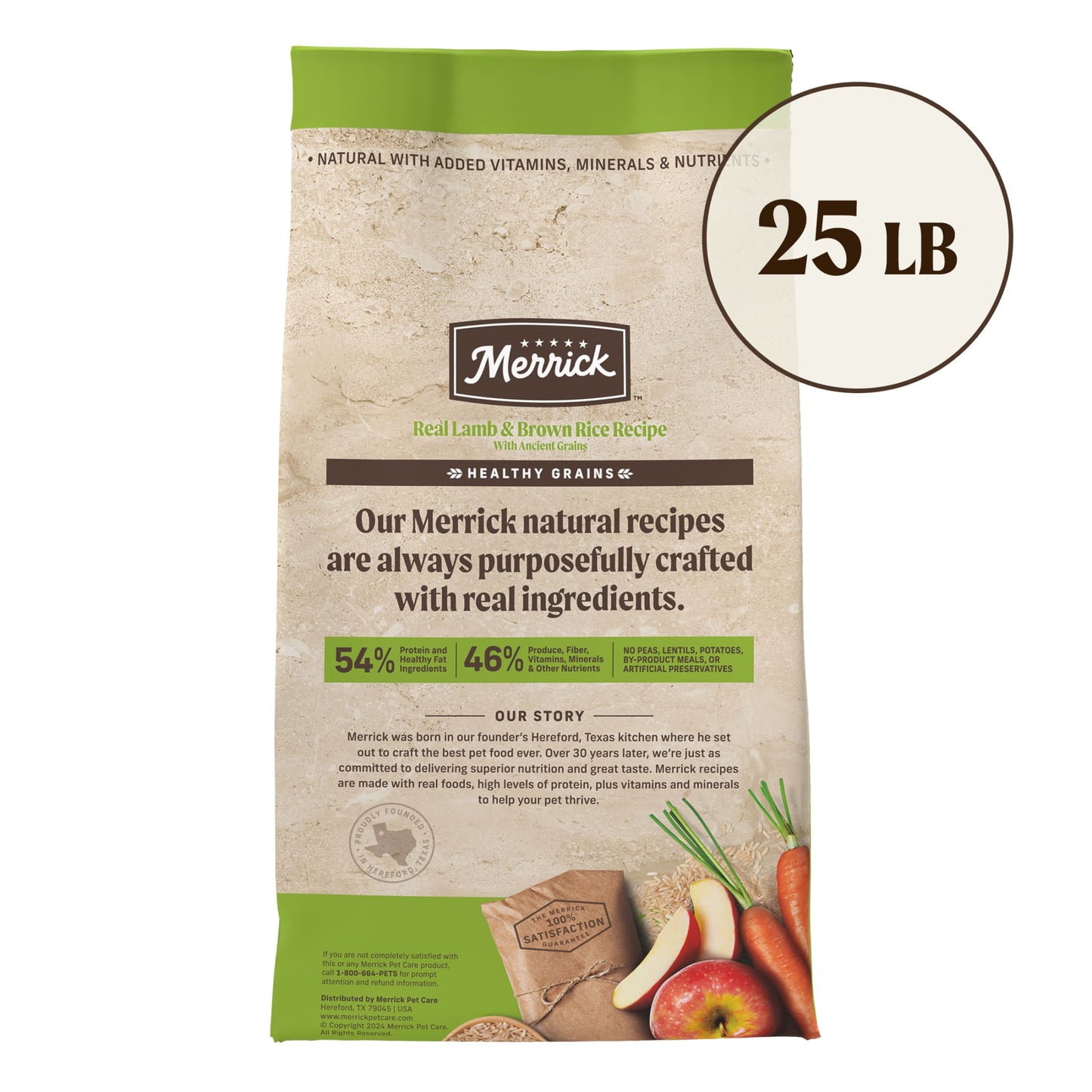 Merrick Real Lamb & Brown Rice Dry Dog Food, Whole Grain, 25 lb Bag