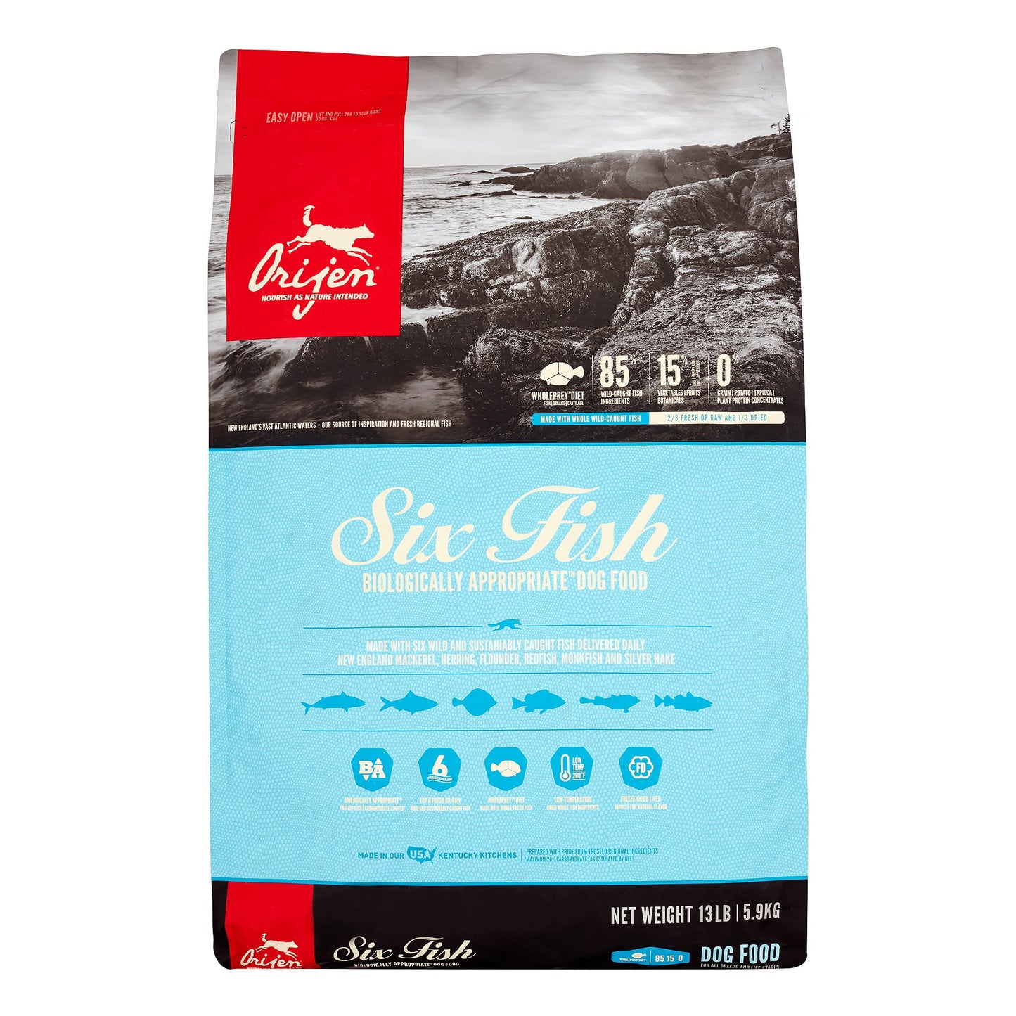 Orijen Six Fish Biologically Appropriate Fresh Fish & Sea Vegetables Dry Dog Food, 4.5 lb