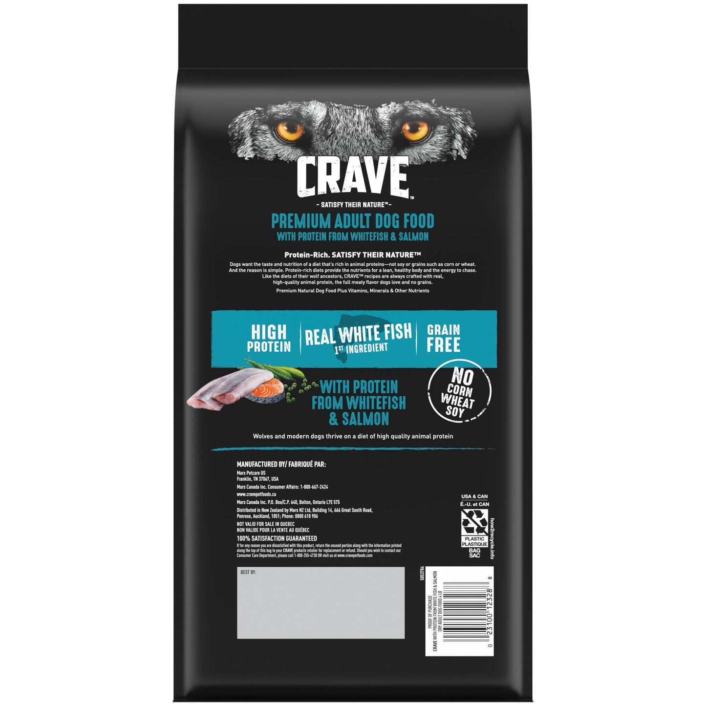 CRAVE Grain Free Adult Dry Dog Food with Protein from White Fish & Salmon, 4 lb. Bag