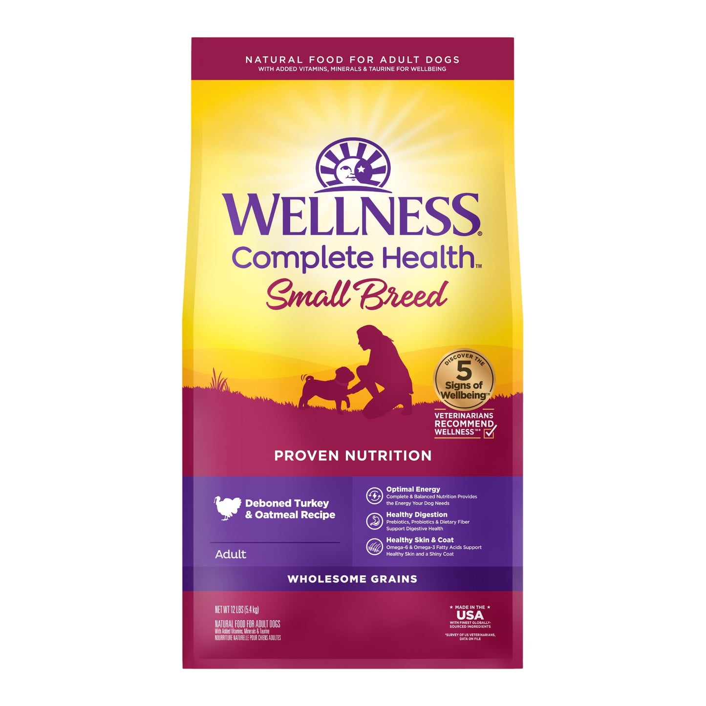 Wellness Complete Health Natural Small Breed Dry Dog Food, Turkey & Oatmeal, 12-Pound Bag