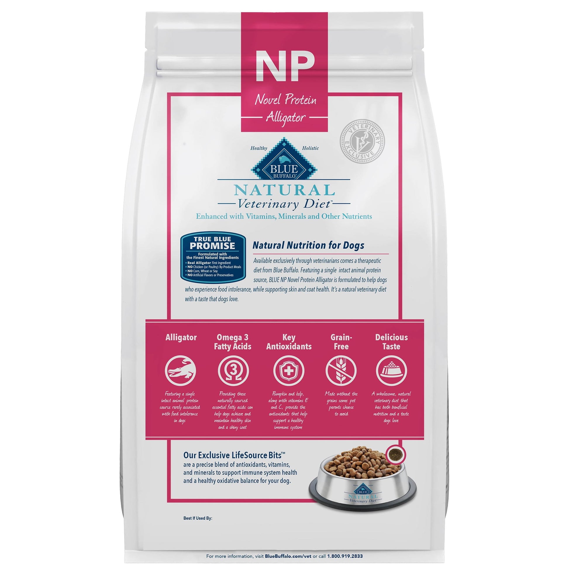 Blue Buffalo Natural Veterinary Diet NP Novel Protein Dry Dog Food, Alligator, 22-lb. Bag