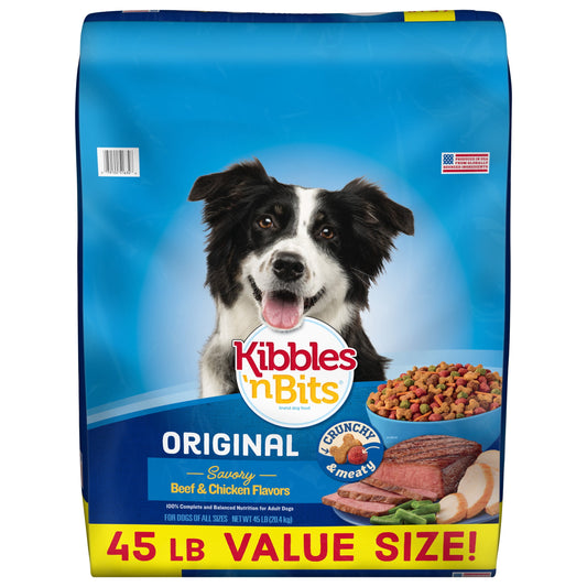 Kibbles 'n Bits Dry Dog Food, Original Savory Beef & Chicken Flavors, (1) 45 lb. Bag