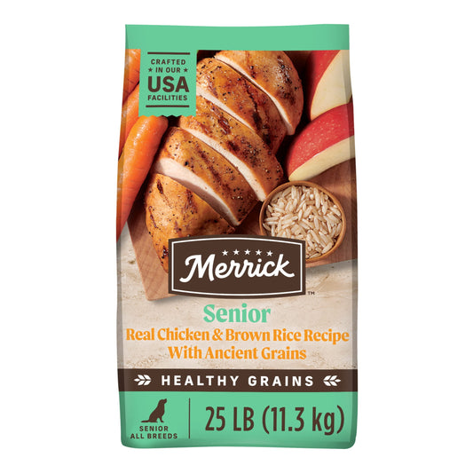 Merrick Healthy Grains Premium Dry Dog Food, Wholesome And Natural Dry Chicken Kibble, Senior Recipe, 25.0 lb. Bag