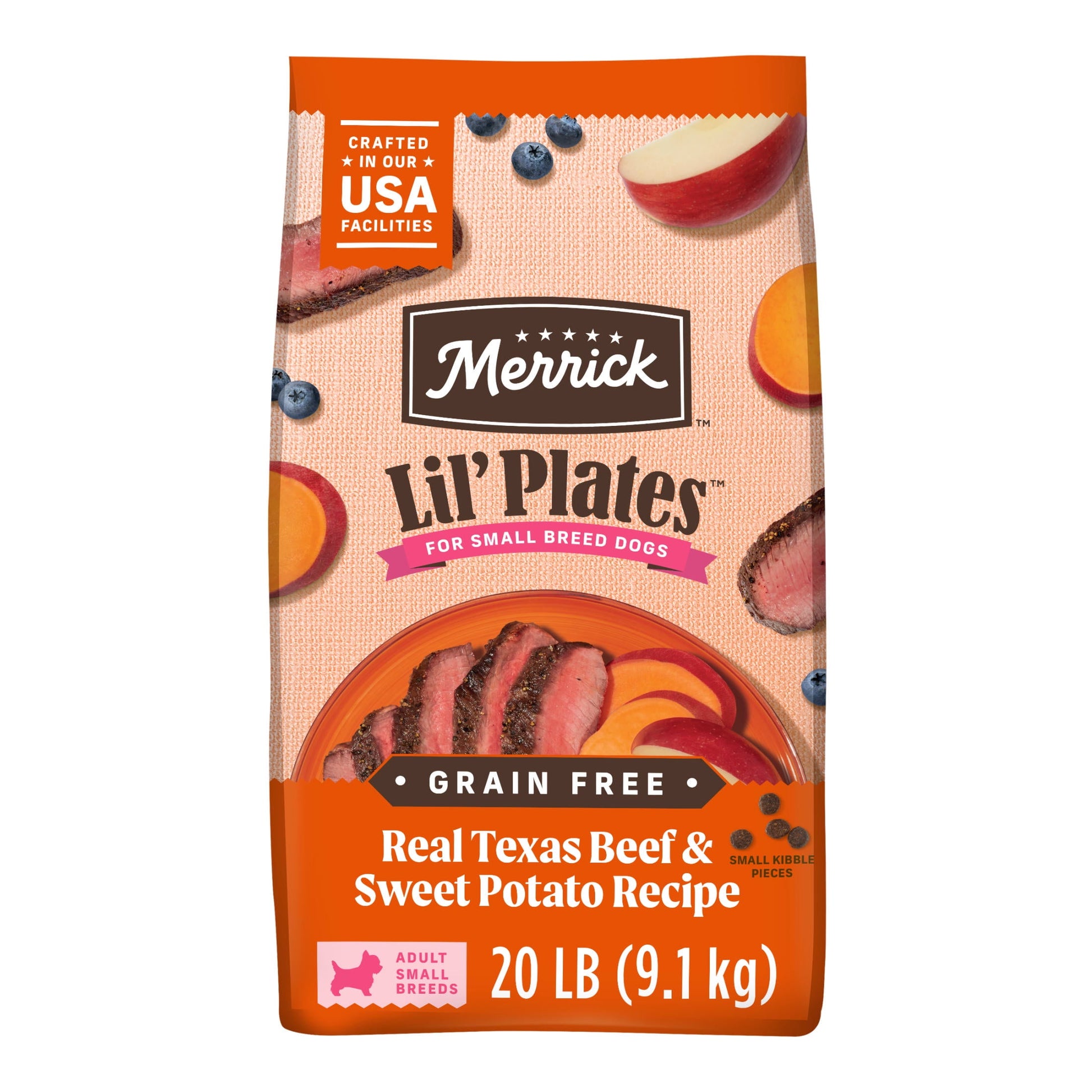 Merrick Lil’ Plates Premium Grain Free Dry Dog Food For Small Dogs, Real Beef And Sweet Potato Kibble, 20.0 lb. Bag