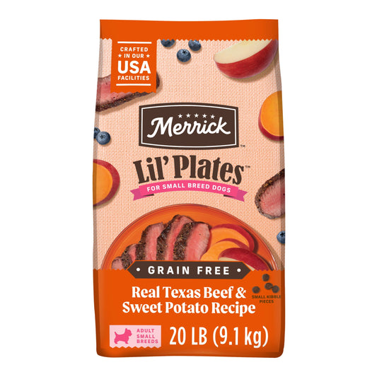 Merrick Lil’ Plates Premium Grain Free Dry Dog Food For Small Dogs, Real Beef And Sweet Potato Kibble, 20.0 lb. Bag