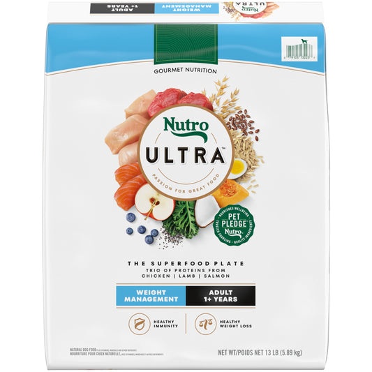Nutro Ultra Adult Weight Management Dry Dog Food, Chicken, Lamb And Salmon Protein Trio, 13 Lb Bag