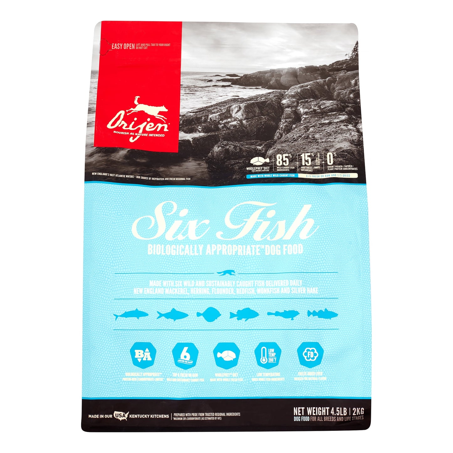 Orijen Six Fish Biologically Appropriate Fresh Fish & Sea Vegetables Dry Dog Food, 4.5 lb