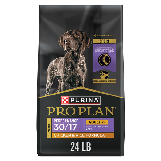 Purina Pro Plan Sport Adult 7 Plus Performance 30/17 Chicken and Rice High Protein Dog Food Dry Formula, 24 lb Bag