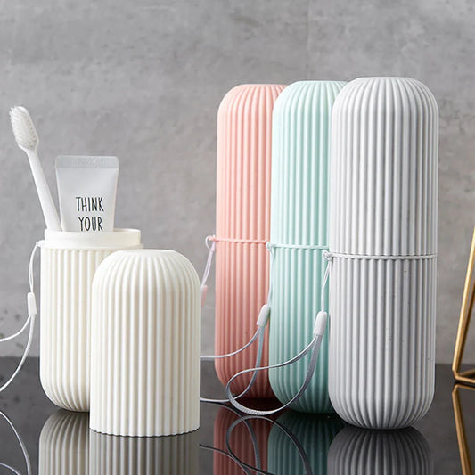 Travel Toothbrush Box Vertical Stripe Portable Mouthwash Cup Brushing