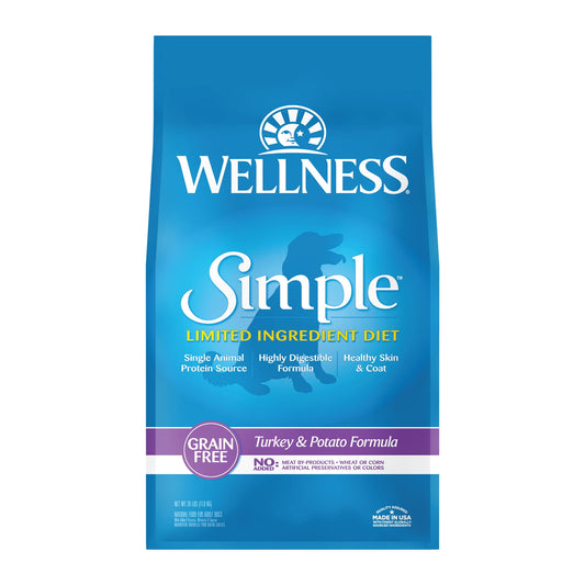 Wellness Simple Natural Grain Free Limited Ingredient Dry Dog Food, Turkey & Potato Recipe, 26lb Bag