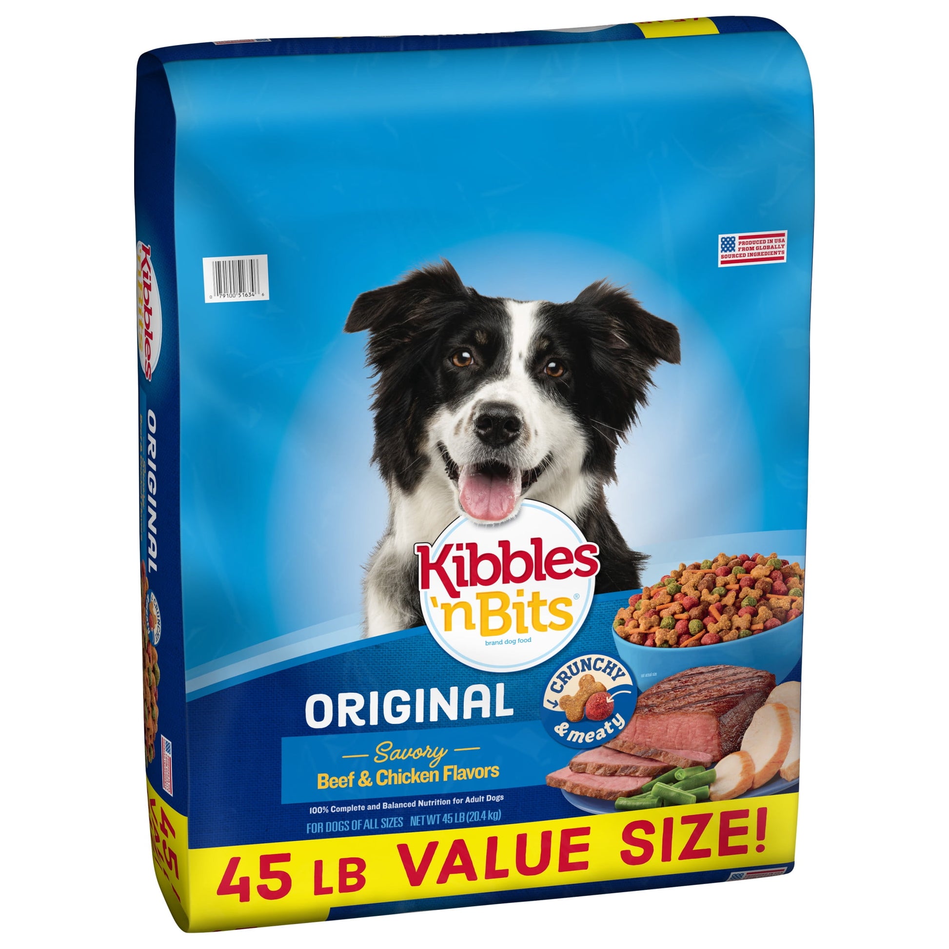 Kibbles 'n Bits Dry Dog Food, Original Savory Beef & Chicken Flavors, (1) 45 lb. Bag