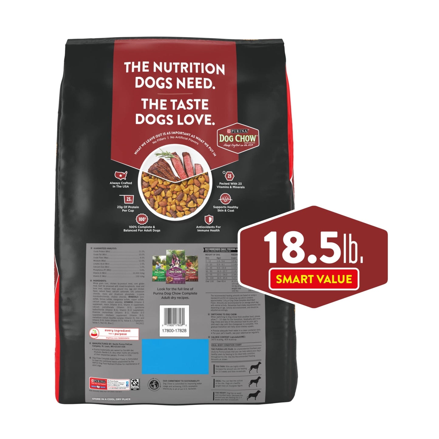 Purina Dog Chow Complete Adult Dry Dog Food Kibble Beef Flavor - 18.5 lb. Bag (Pack of 20)