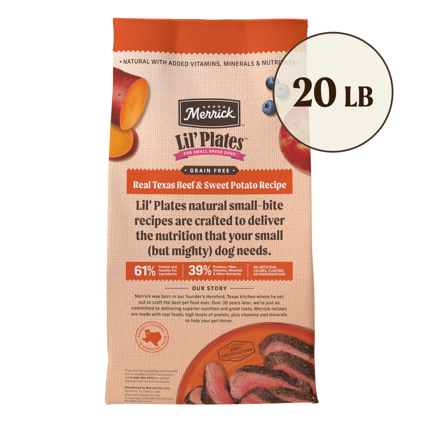 Merrick Lil’ Plates Premium Grain Free Dry Dog Food For Small Dogs, Real Beef And Sweet Potato Kibble, 20.0 lb. Bag