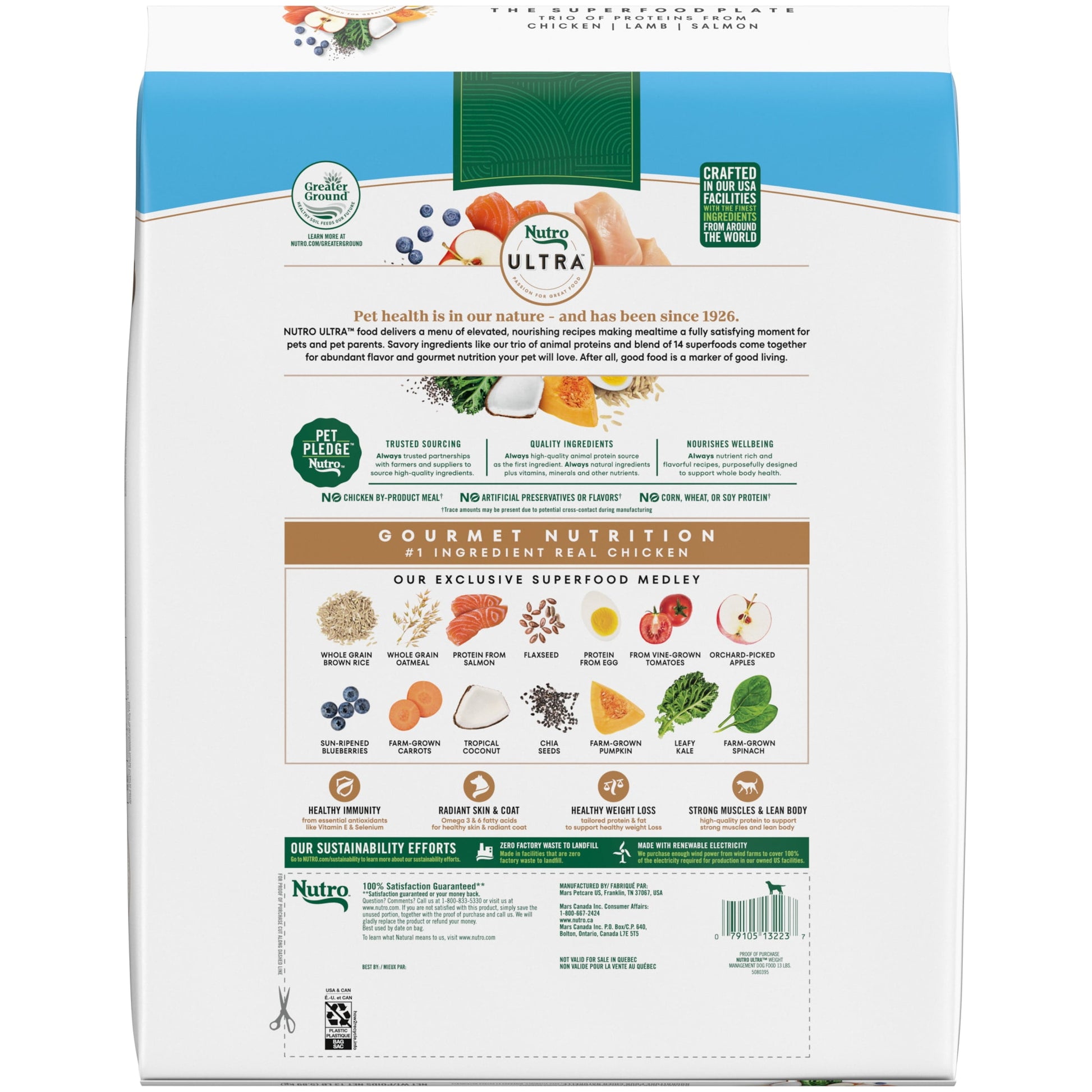 Nutro Ultra Adult Weight Management Dry Dog Food, Chicken, Lamb And Salmon Protein Trio, 13 Lb Bag