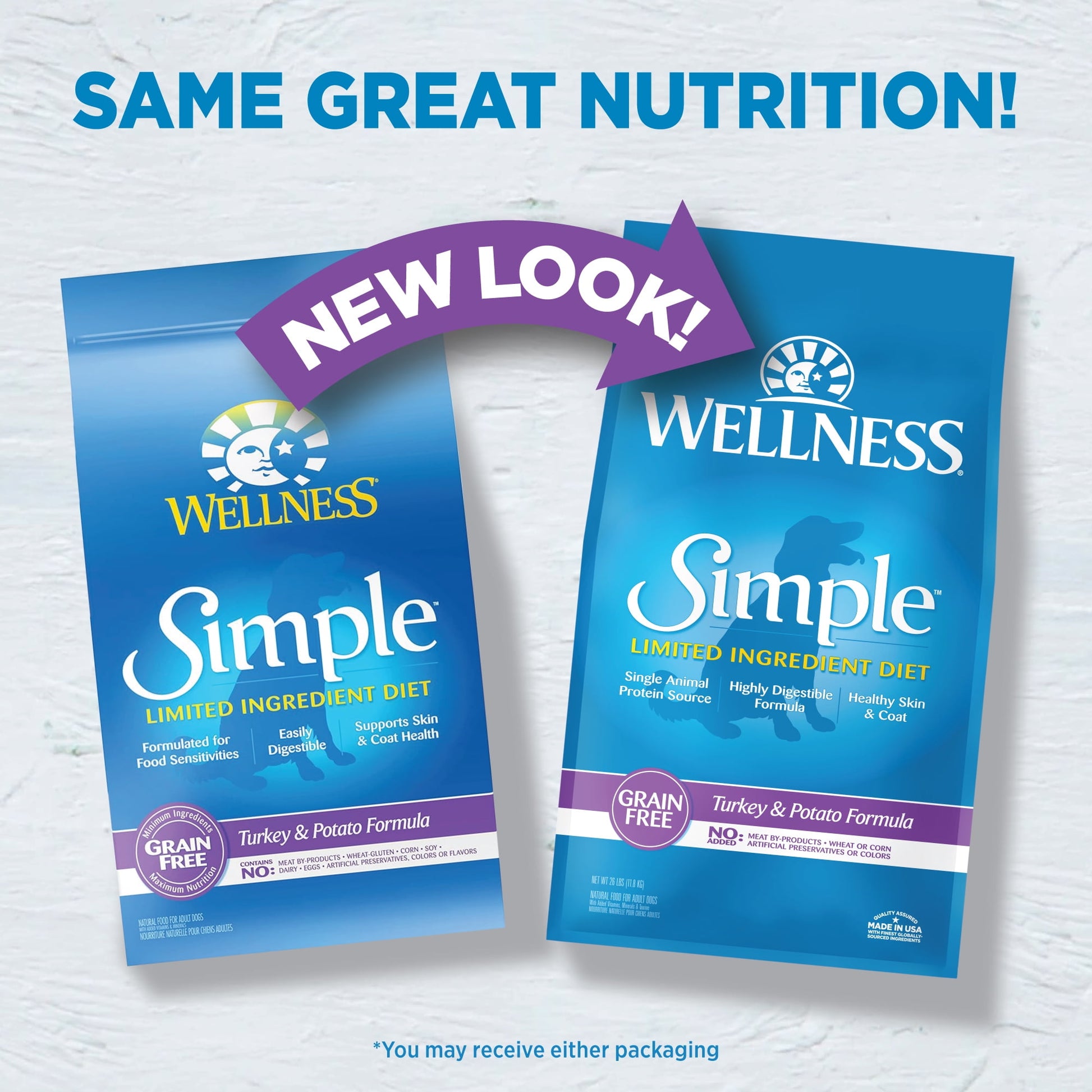 Wellness Simple Natural Grain Free Limited Ingredient Dry Dog Food, Turkey & Potato Recipe, 26lb Bag