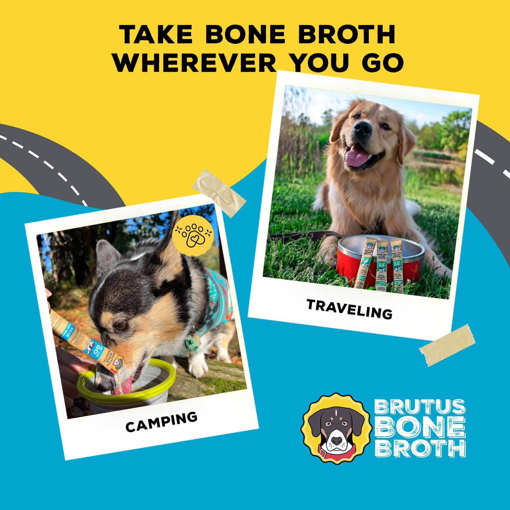 Brutus Broth Instant On The Go Powder for Dogs with Chondroitin Glucosamine & Turmeric - Pet Food Topper - Human Grade Dog Food Toppers for Dry Food & Picky Eaters - 5 Stick (Beef)
