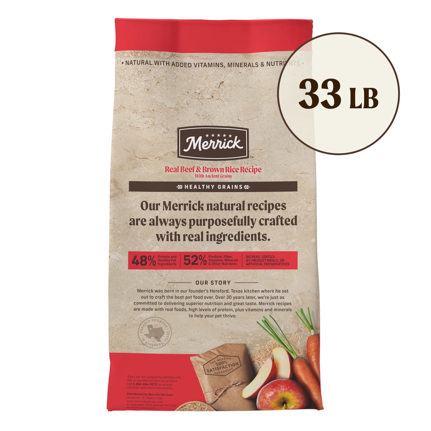 Merrick Healthy Grains Premium Adult Dry Dog Food, Wholesome And Natural Kibble With Beef And Brown Rice, 33.0 lb. Bag