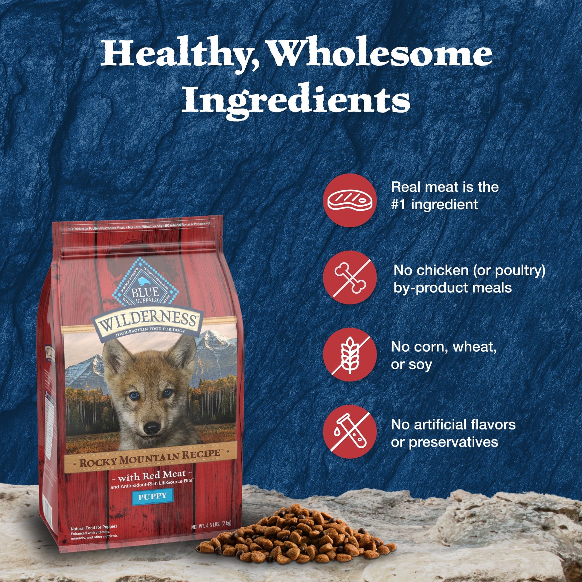 Blue Buffalo Wilderness Natural Dry Puppy Food, Red Meat & Whole Grains, 4.5-lb