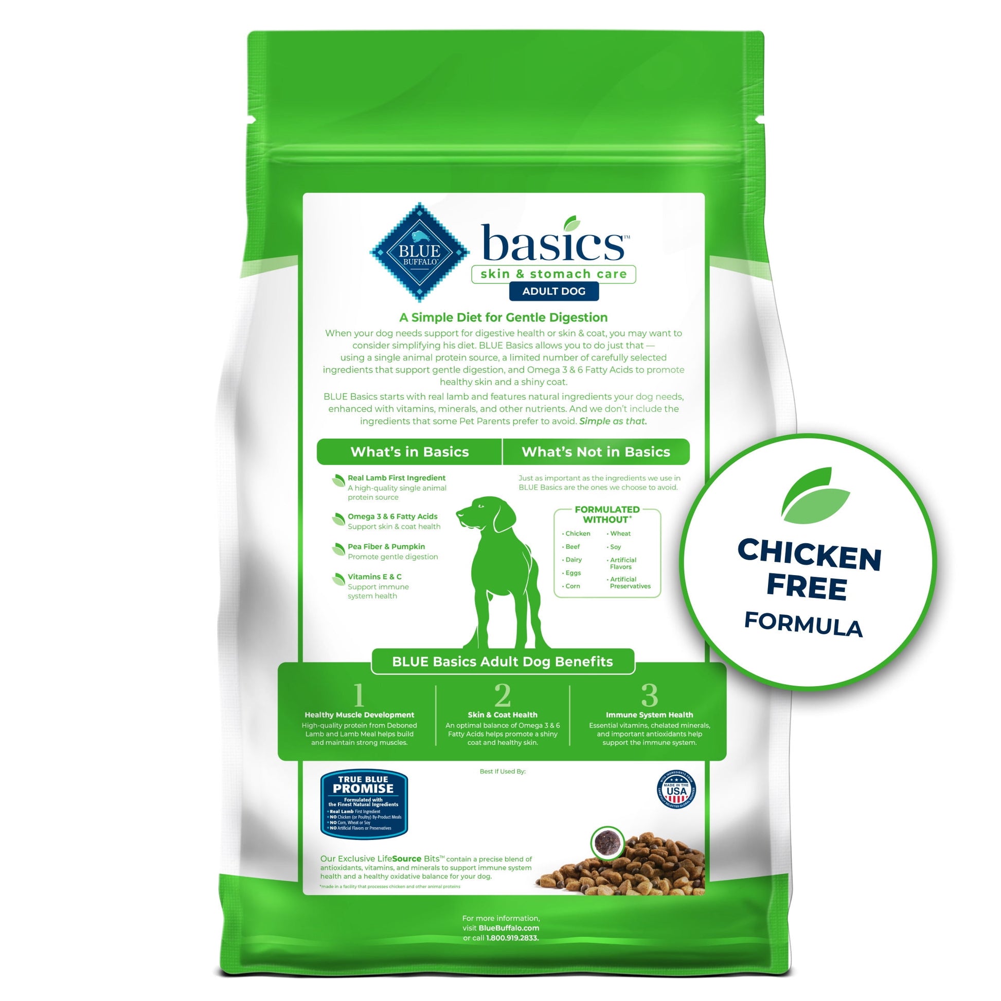 Blue Buffalo Basics Grain-Free Adult Dry Dog Food, Skin & Stomach Care, Limited Ingredient Diet for Dogs, Lamb Recipe, 11-lb Bag